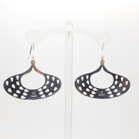 Taxco 925 Sterling Earrings Silver Black Onyx Artisan Drop Chandelier Nouveau - Picture 6 of 12